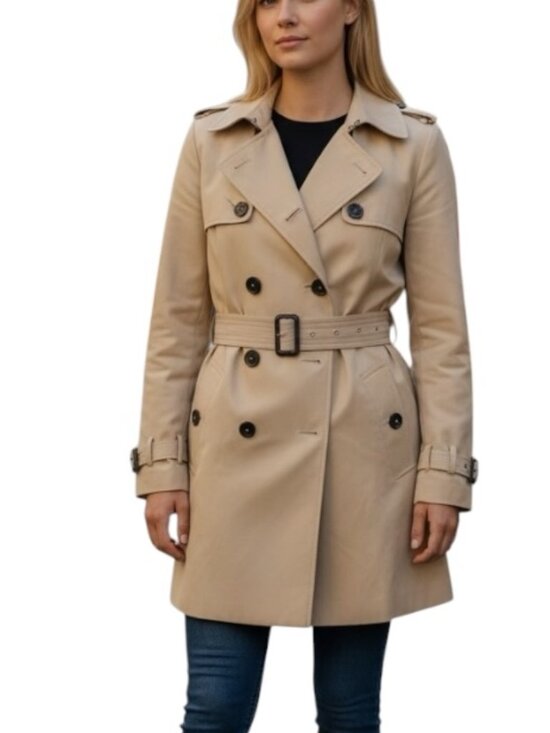 Zara Jackets & Blazers - ZARA WOMAN Trench Coat Womens M Beige Belted Double Breasted Jacket Khaki